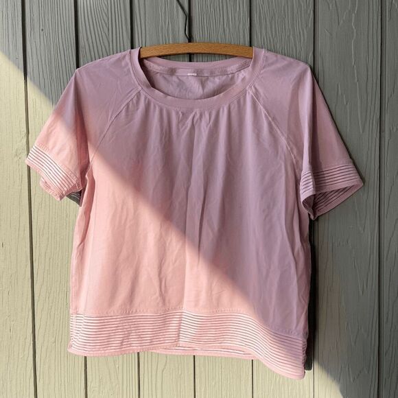 Lululemon Stripe In Stride Short Sleeve Tee - Petals Pink - Picture 6 of 9